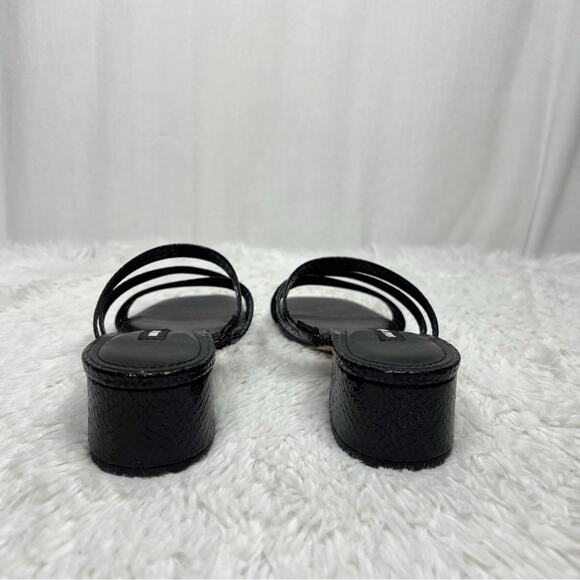 NINE WEST / Remy black faux leather croc embossed strappy block heel sandal /7.5 - Picture 7 of 11